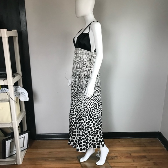 Y2K NWT Christopher Dean 100% Silk Black & White Polka Dot Yacht Maxi Dress 2 - Picture 3 of 9